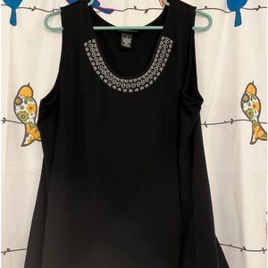 Black tank top with silver beading at neckline - Catherines Black Label - 1X